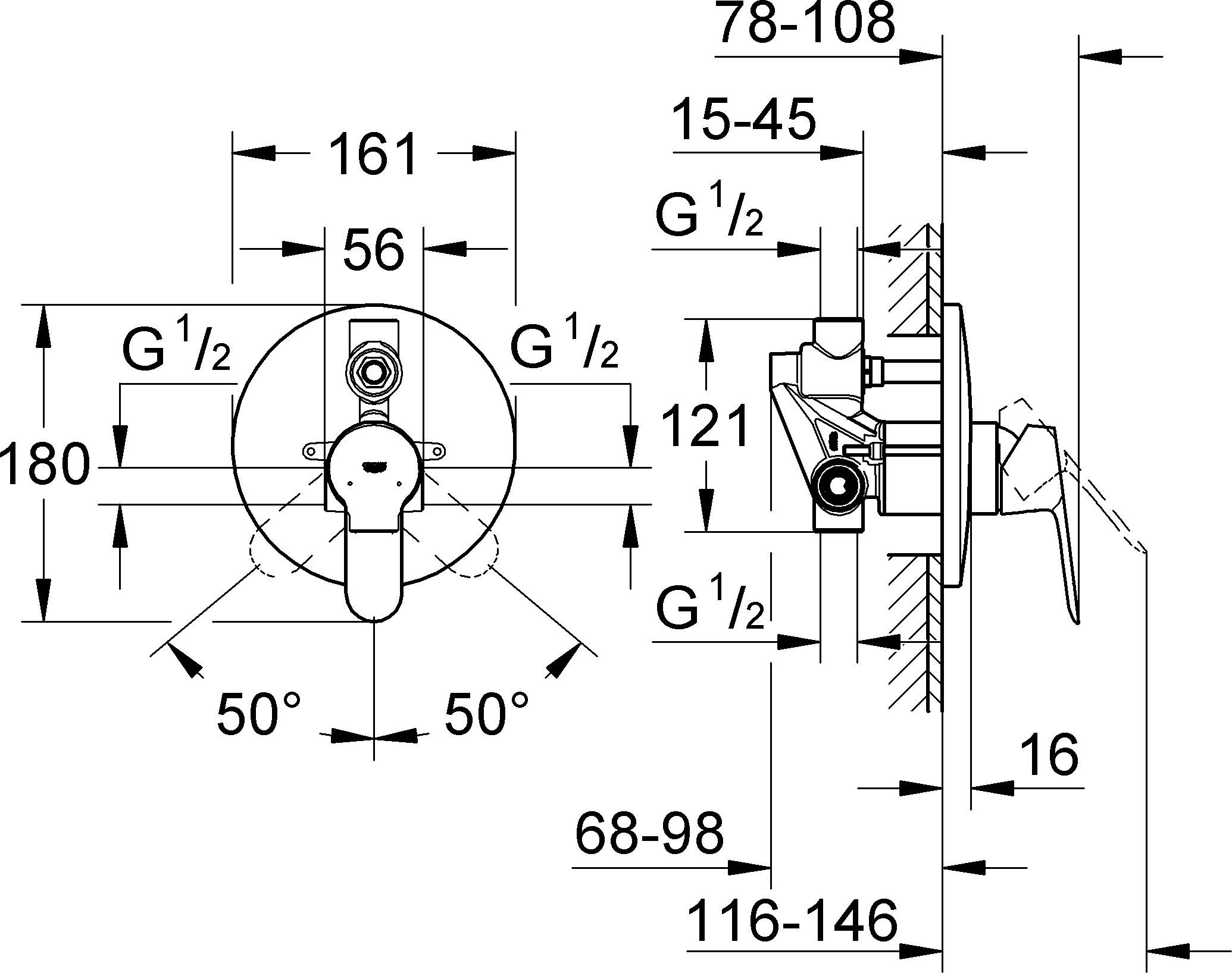 Смеситель Grohe BauEdge 29079000 С ВНУТРЕННЕЙ ЧАСТЬЮ - 1