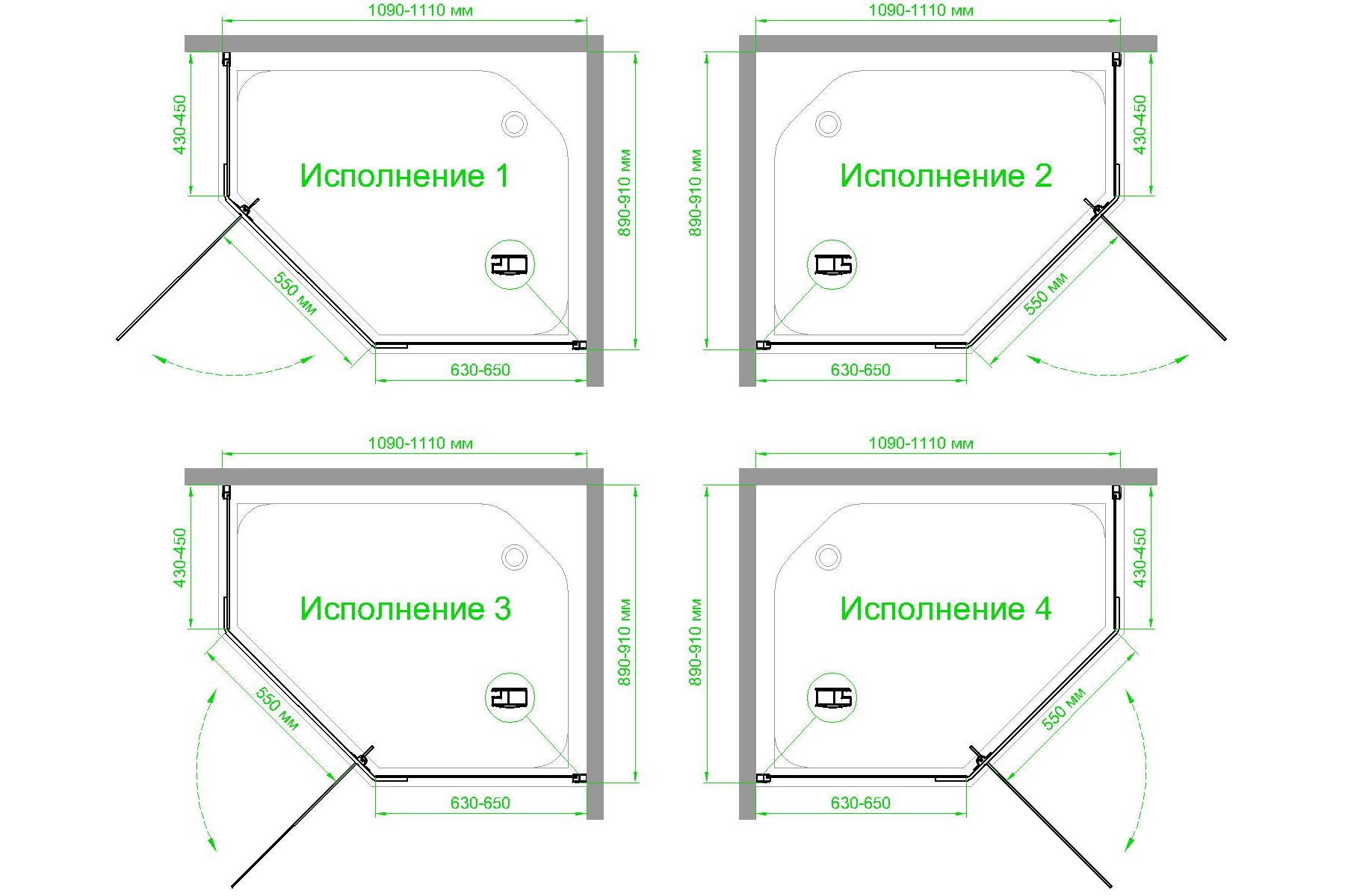 Душевой уголок Royal Bath TR 90х110 профиль белый стекло прозрачное RB1190TR-T - 3