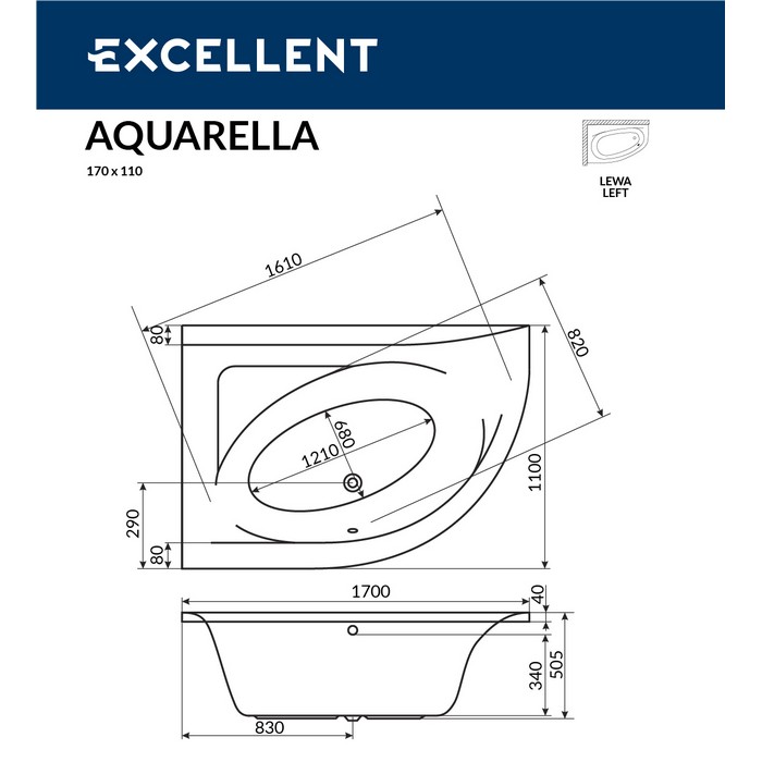 Ванна акриловая Excellent Aquarella Ultra 170x110 L с гидромассажем белый - бронза WAEX.ARL17.ULTRA.BR - 8