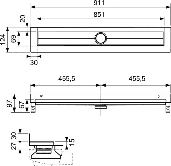 Душевой лоток TECE TECEdrainline 600901 пристенный 90 см - 2