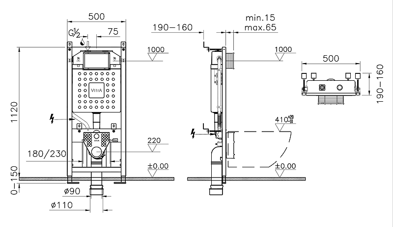 Инсталляция для подвесного унитаза Vitra V12 без клавиши смыва 762-5800-01 - 2