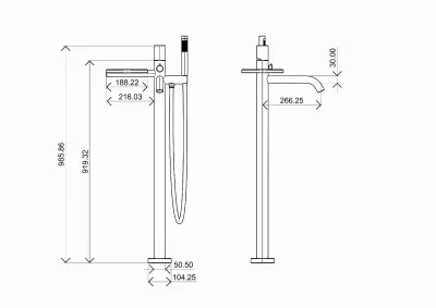 Смеситель для ванны напольный Boheme Stick черный с золотом 129-BG - 1