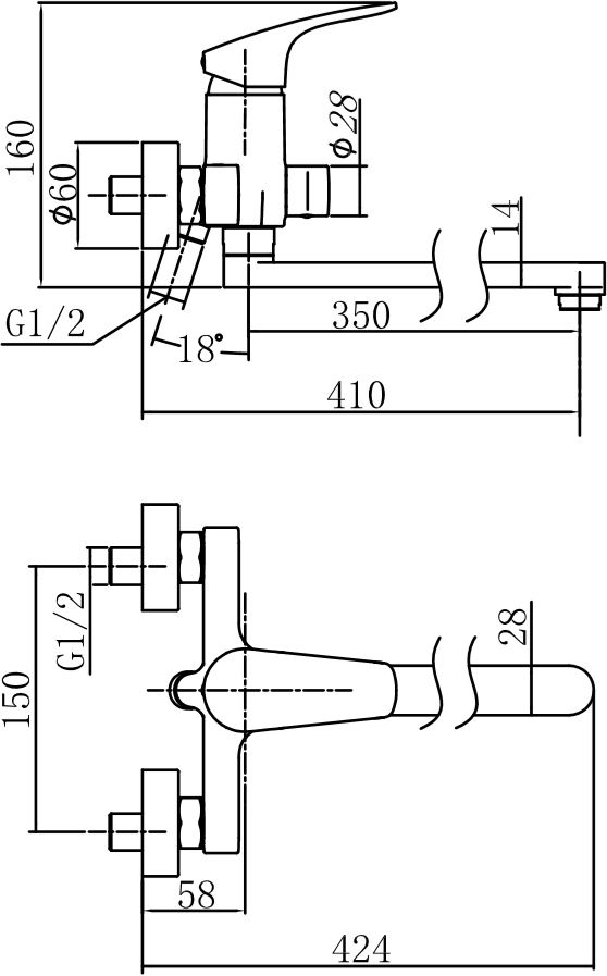 AF330-21C Aquanet Static, смеситель для ванны с дл.изливом, хром (237445) - 1