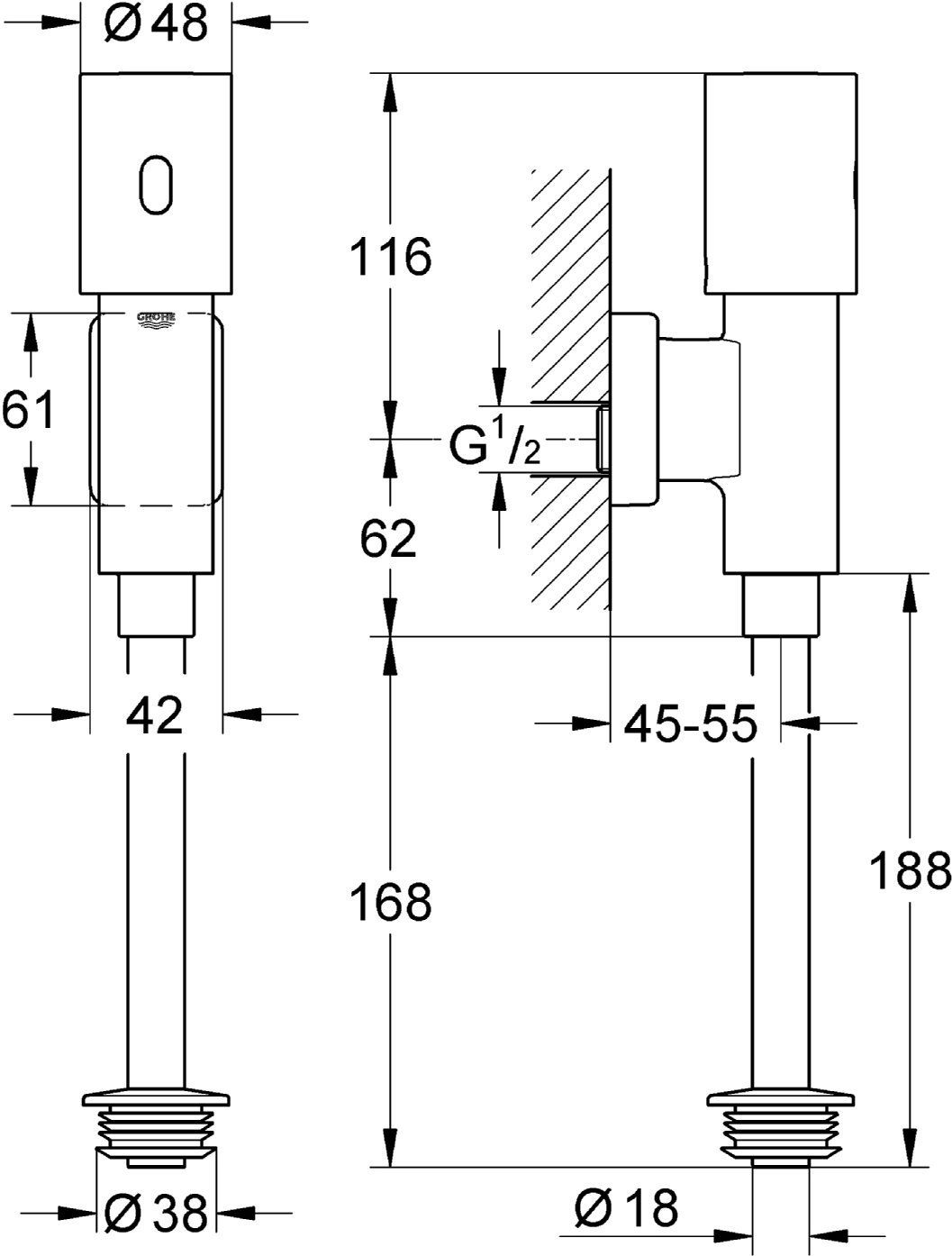 Cмывное устройство для писсуаров Grohe Rondo Tectron 37421000 автоматическое - 1