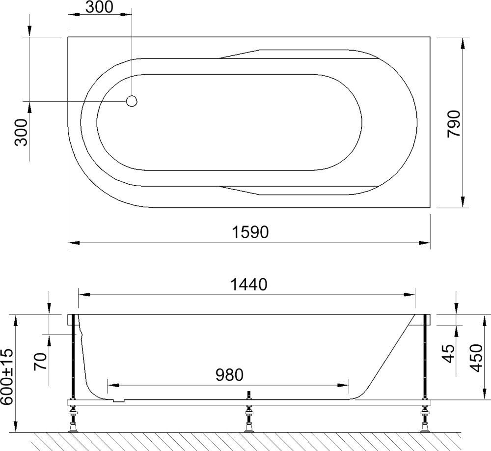 Акриловая ванна Royal bath Azur 159x79 см  RB 614202 R - 1