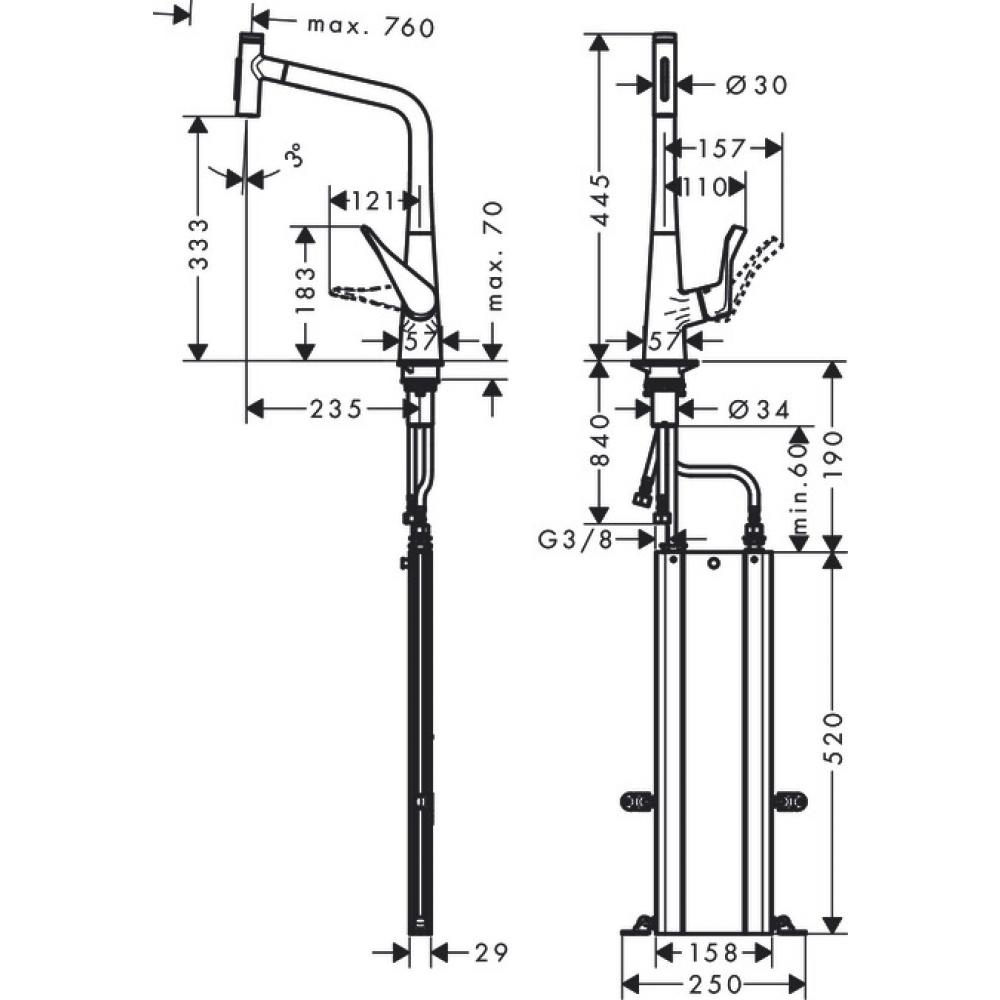 Кухонный смеситель hansgrohe Metris Select M71, 320, с вытяжным душем, 2jet, sBox, 73816800, под сталь - 5