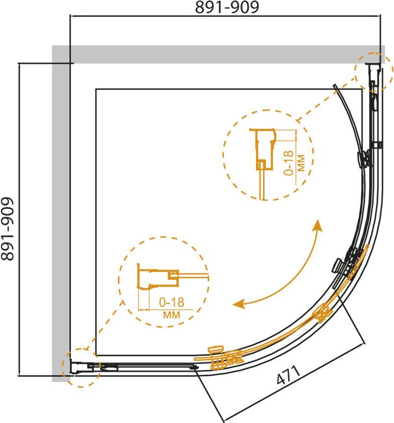 Душевой уголок Cezares Pratico R 1 90 P Cr PRATICO-R-1-90-P-Cr - 7