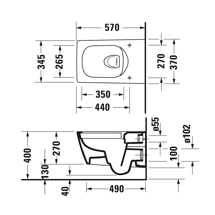 Duravit Viu Унитаз подвесной 370x570мм, rimless, вкл. крепление Durafix, с покрытием WG, цвет: белый 25110900001 - 1