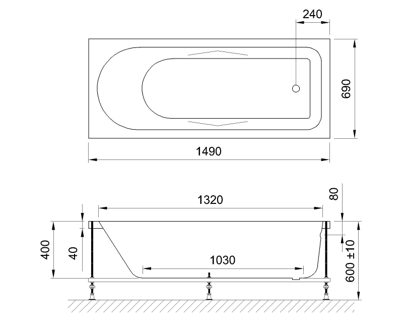 Ванна акриловая Royal Bath Tudor Standart 150х70 с гидромассажем белый RB407700ST - 3