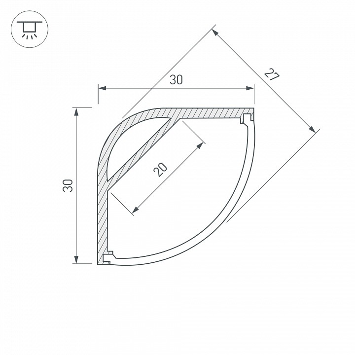 Профиль с рассеивателем Arlight ARH-Kant-H30-2000 Anod+Opal 036771 - 2
