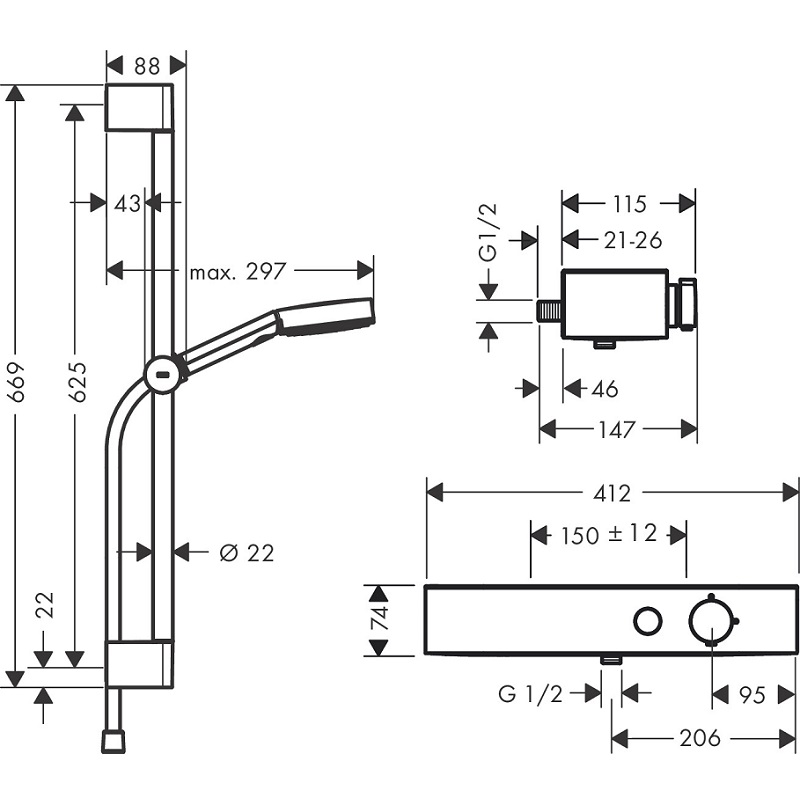 Душевой гарнитур Hansgrohe Pulsify Select S 105 3jet хром 24260000 - 1