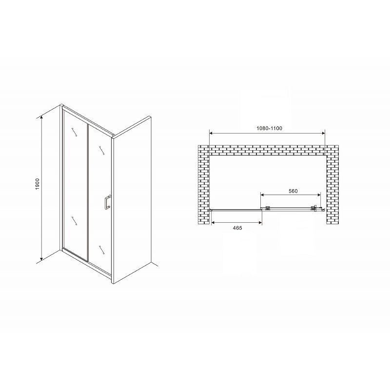 Душевая дверь Abber Schwarzer Diamant 110 черная стекло прозрачное AG30110B5 - 1