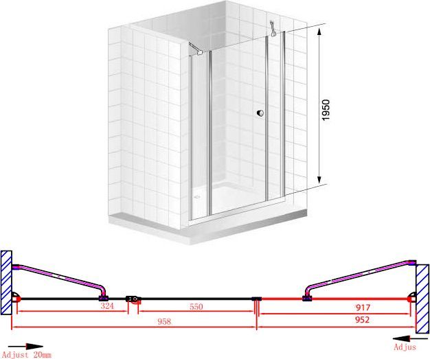 Душевая дверь в нишу Cezares Elena B13 100/60/40 C Cr ELENA-W-B-13-100+60/40-C-Cr - 6