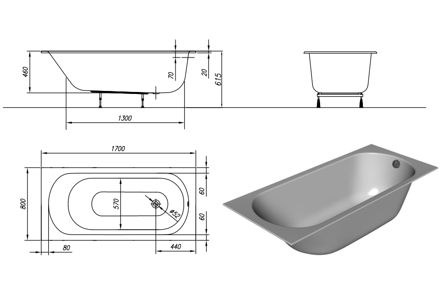 Ванна акриловая Kolpa San Betty E2 170x80 белый 5071-01 - 2