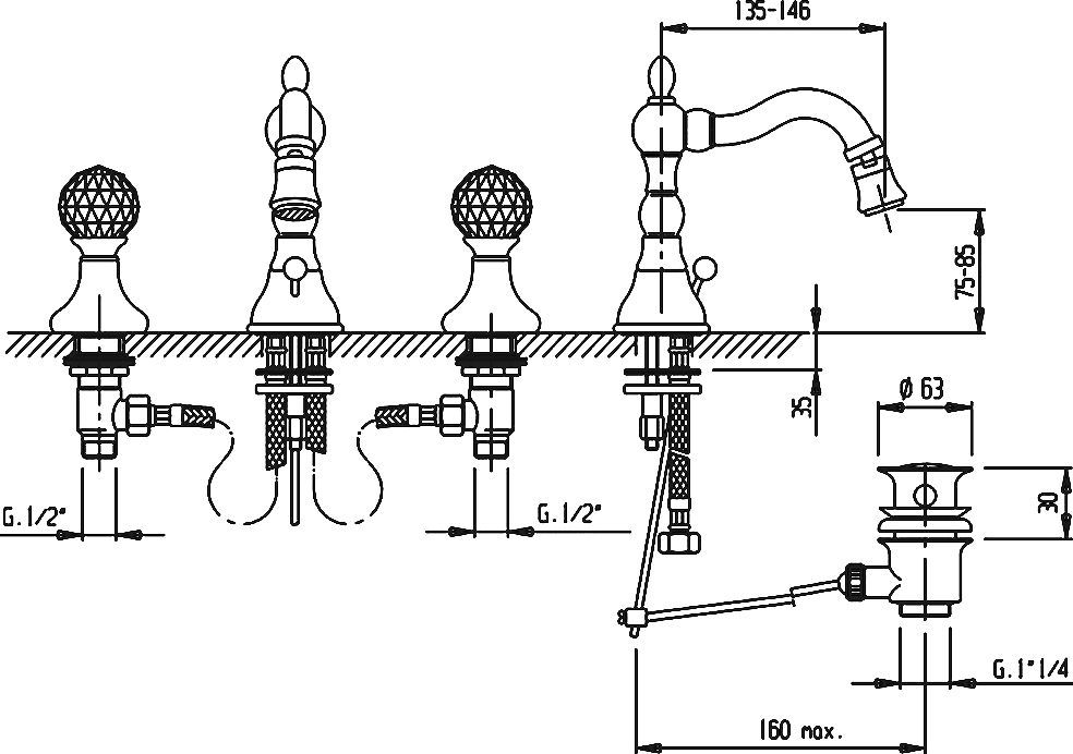 Смеситель Cezares Atlantis ATLANTIS-BBS2-03/24-Sw для биде - 2