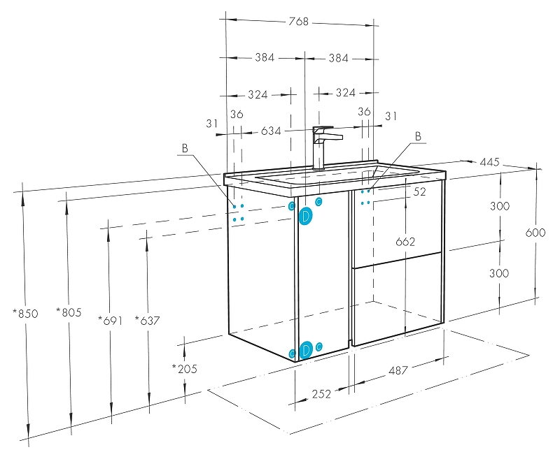 Комплект мебели Aquaton Стоун 80 темное дерево - 10