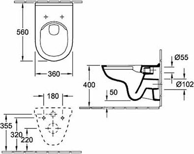 Унитаз подвесной Villeroy & Boch O'Novo 5660HRR1 alpin, безободковый - 7