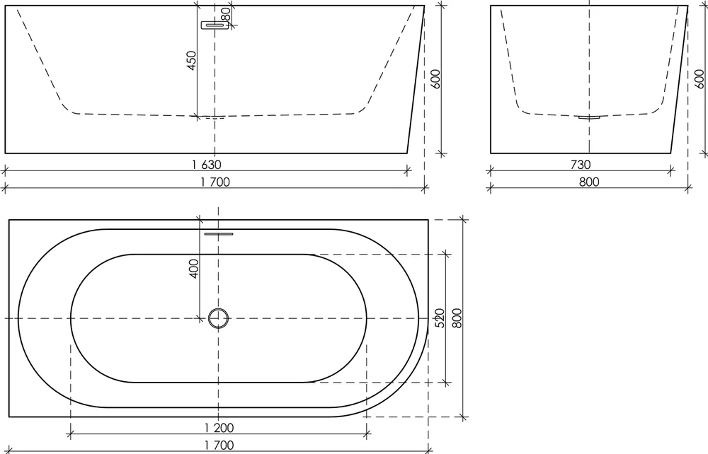 Акриловая ванна Ceramica Nova Veneto 170х80 левая белая FB11 - 3