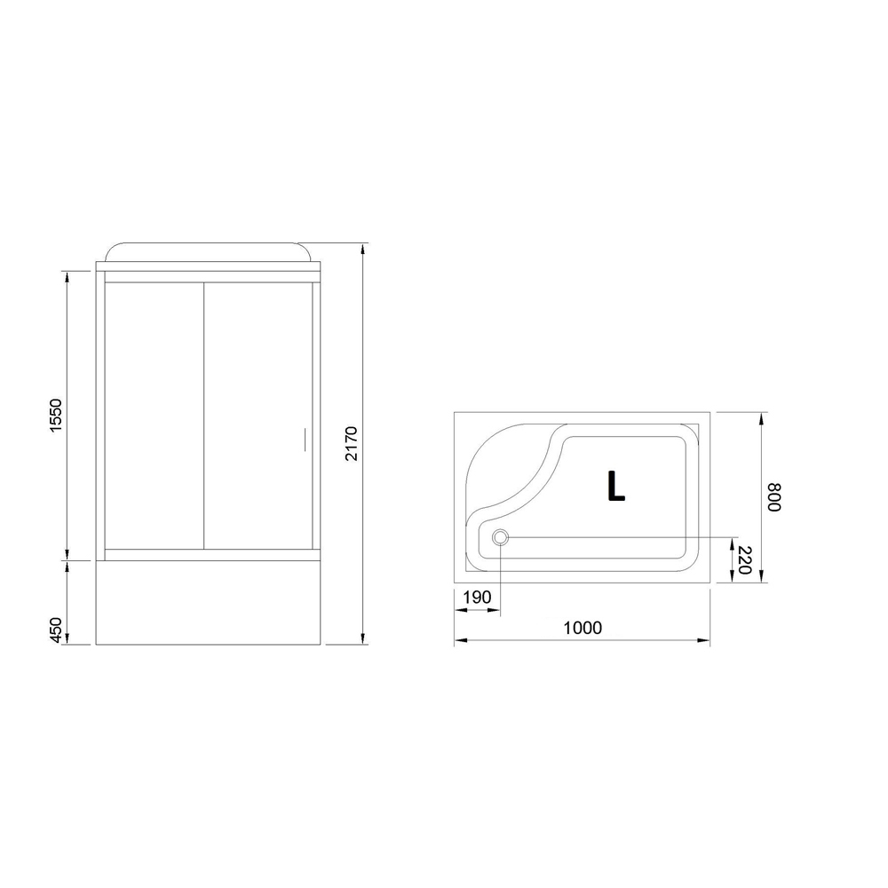 Душевая кабина Royal Bath 100x80 L стекло прозрачное задняя стенка белая RB8100BP5-WT-CH-L - 2