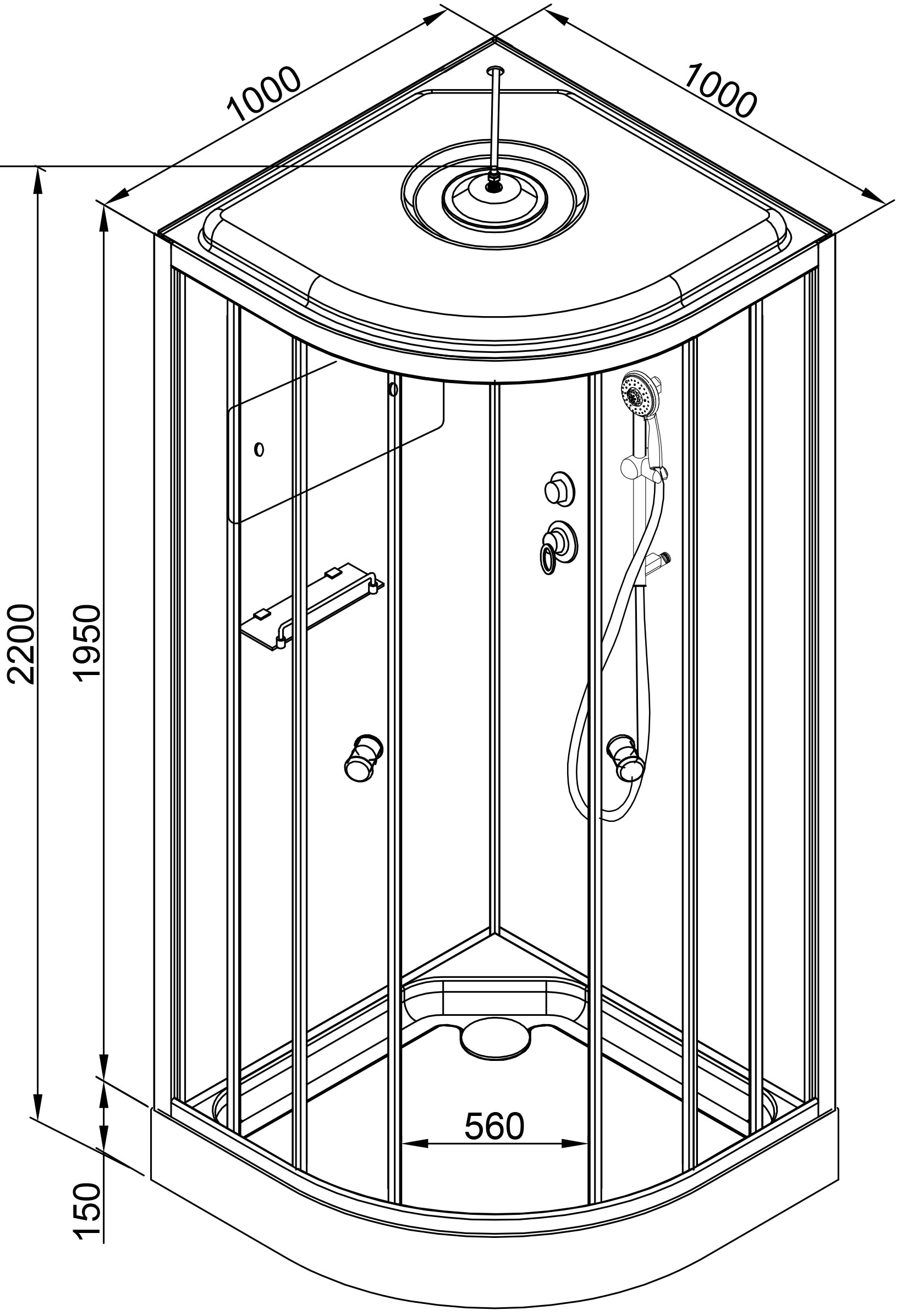 Душевая кабина Deto B 100х100  B01SLEDBLACK - 13