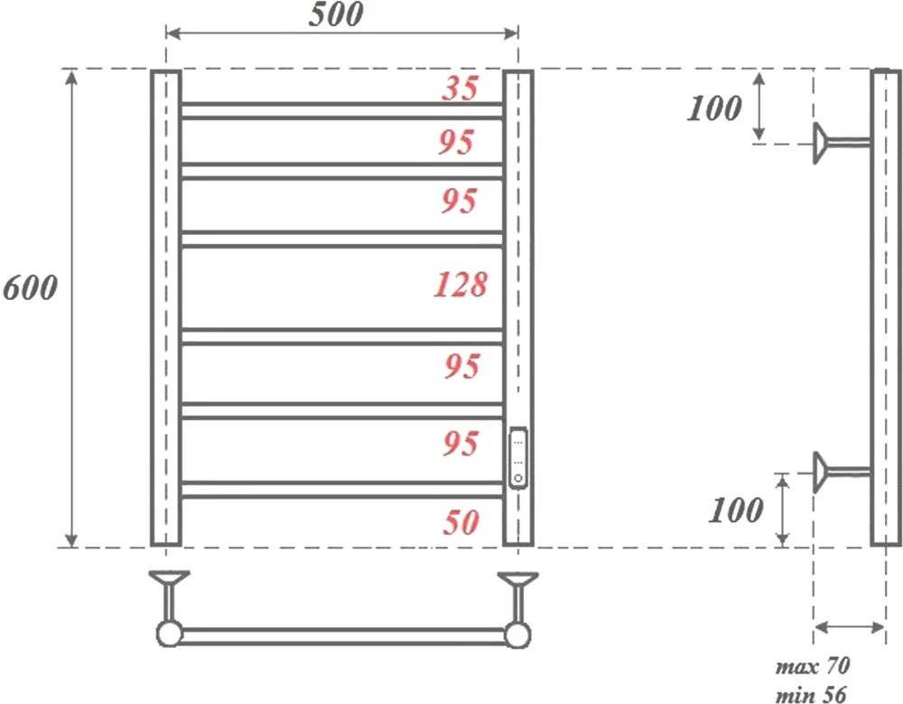 Полотенцесушитель электрический Point Аврора 50х60 бронзовый PN10856BR - 1