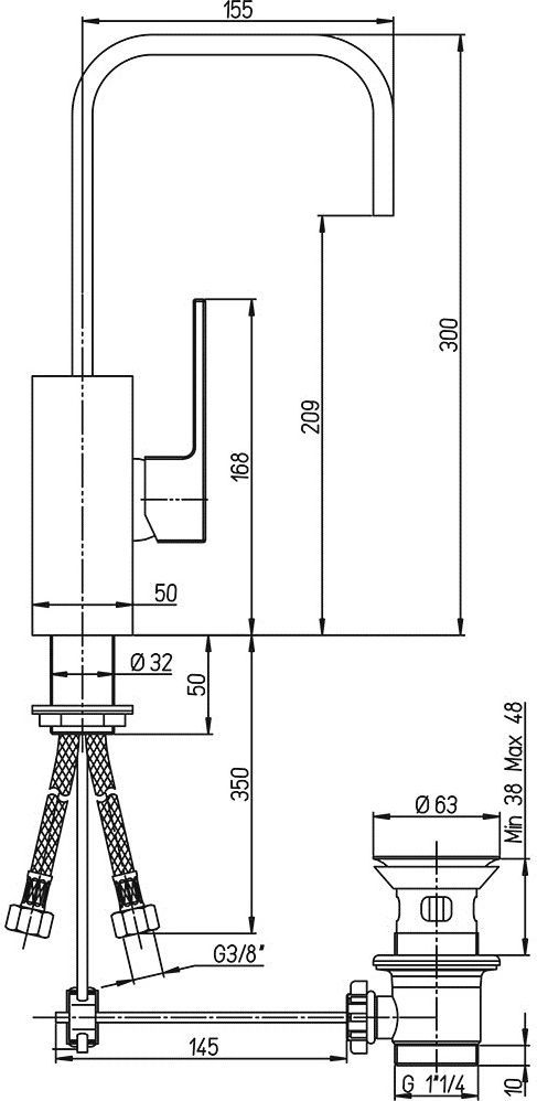 Смеситель для раковины Paini Dax 84CR250R - 1