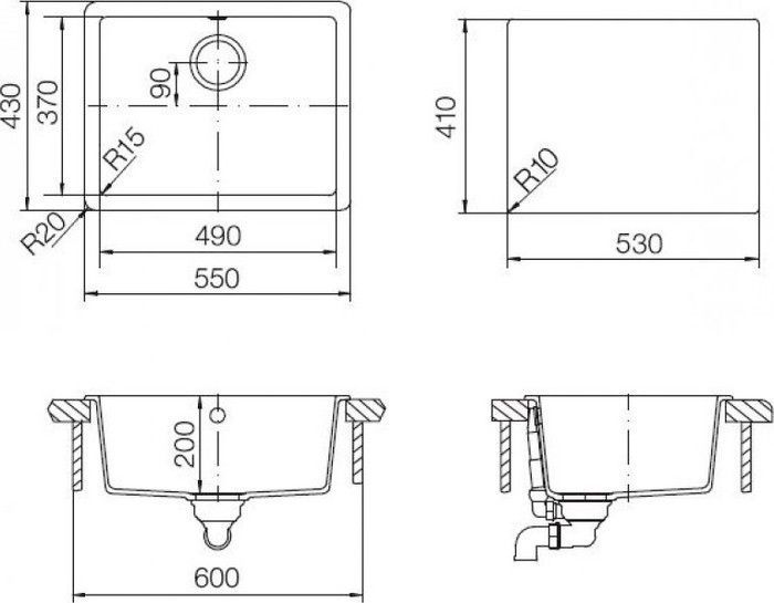 Мойка кухонная Schock Quadro 60 (N-100) лунный камень 700524 - 1