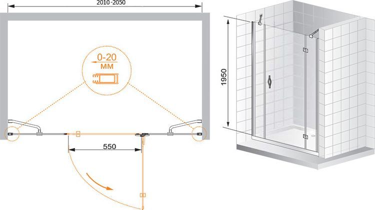 Душевая дверь в нишу Cezares Bergamo B13 90 60/60 C Cr R BERGAMO-W-B-13-90+60/60-C-Cr-R - 5