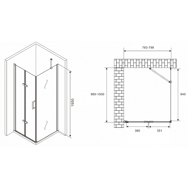 Душевой уголок Abber Zart 80x100 профиль хром стекло прозрачное AG08080P-S101 - 2