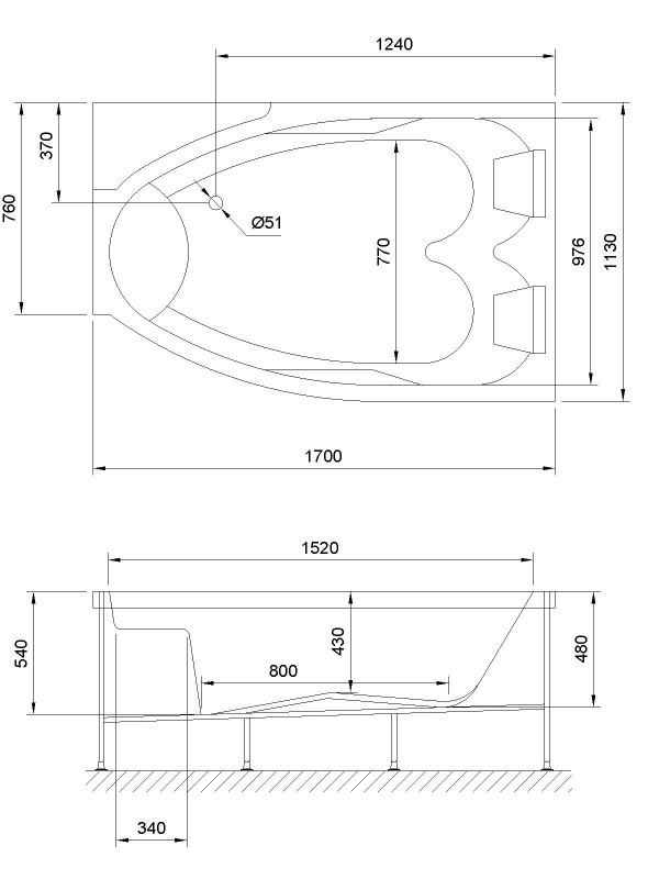 Ванна акриловая Royal Bath Shakespeare Comfort 170x110 R с гидромассажем белый RB652100CM-R - 1