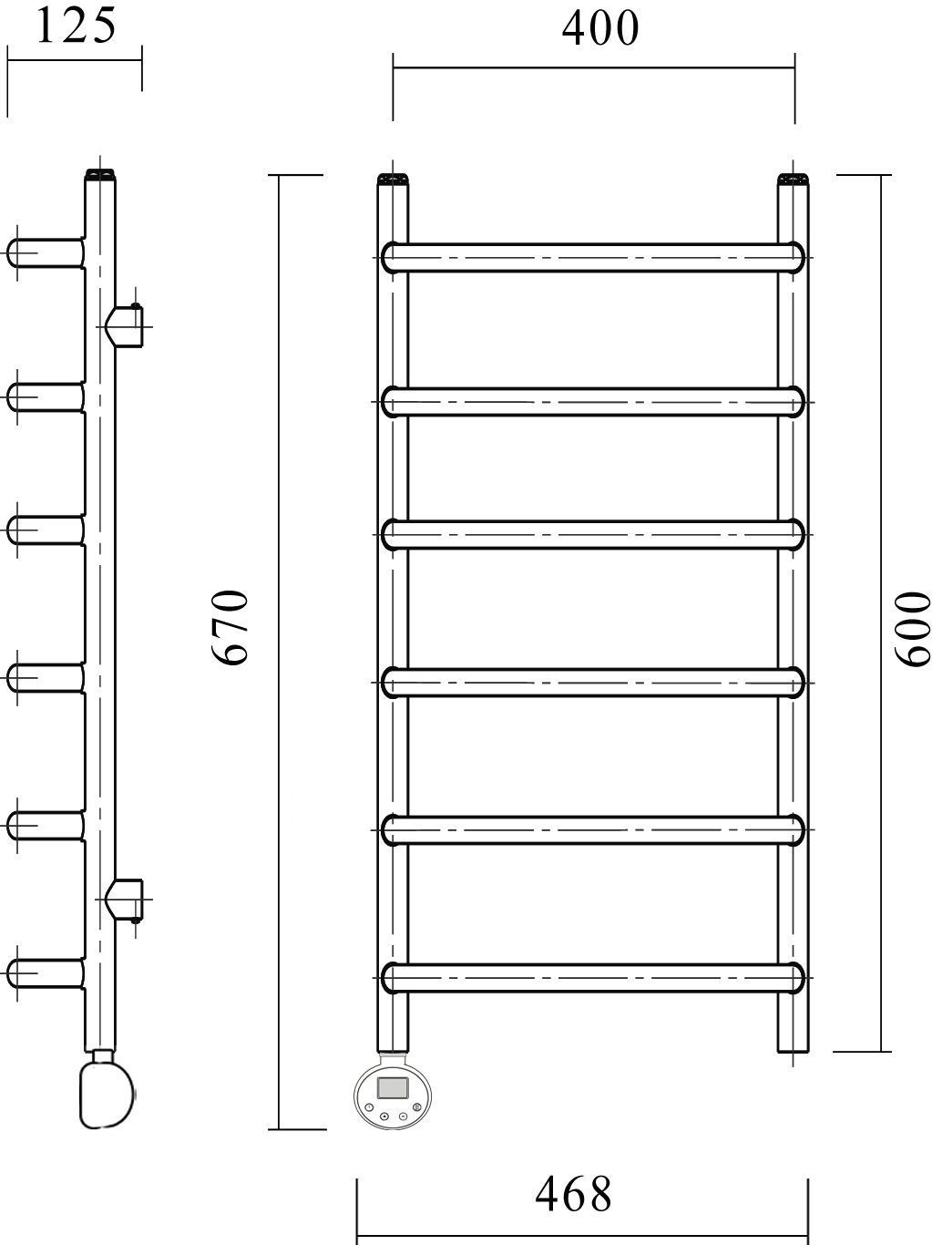 Полотенцесушитель электрический Domoterm Стефано П6 40x60, хром, L Стефано П6 400x600 EL - 3