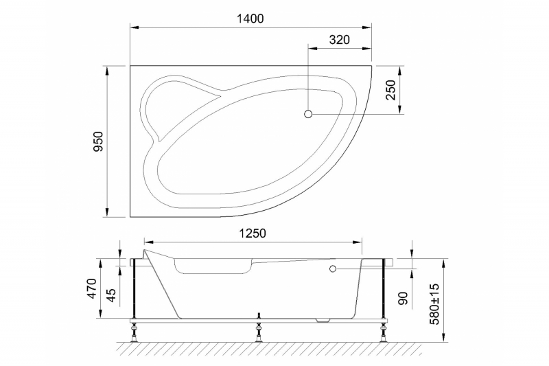 Ванна акриловая Royal Bath Alpine Standart 140x95 L с гидромассажем белый RB819103ST-L - 1