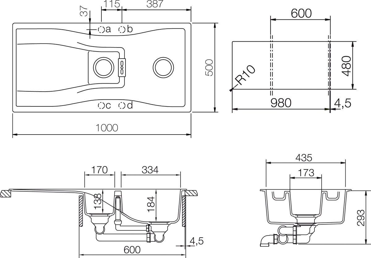 Мойка  Waterfall 60D  Cristadur (монтаж в один уровень со столешницей) аворио 700106F - 2