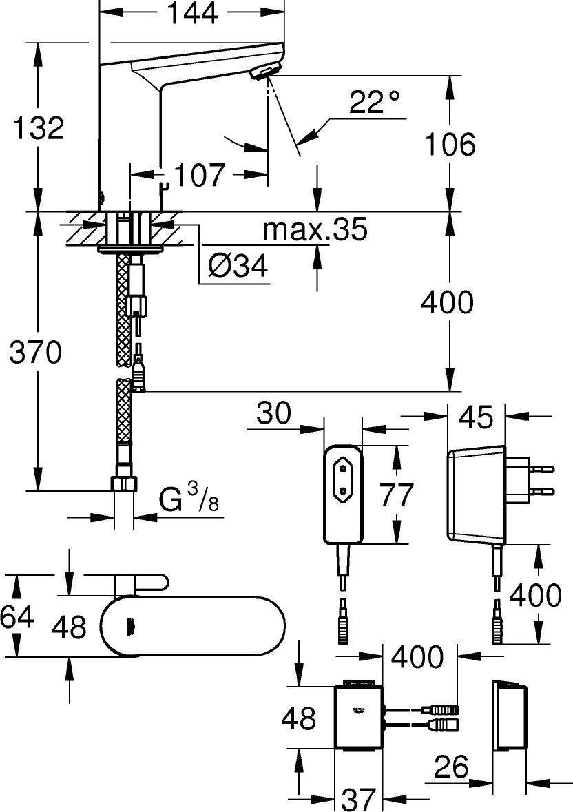 Смеситель Grohe Eurosmart Cosmopolitan E 36325001 для раковины - 3