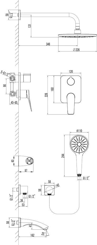 Душевой комплект Lemark Bronx LM3722BL, черный - 1