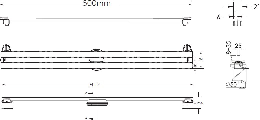 Душевой лоток Berges Wasserhaus Super Slim 500 глянцевый хром, вертикальный 091078 - 9