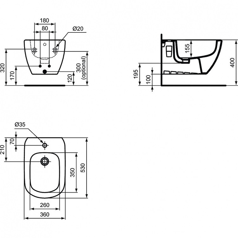 Биде подвесное Ideal Standard Tesi белый T3552V1 - 3