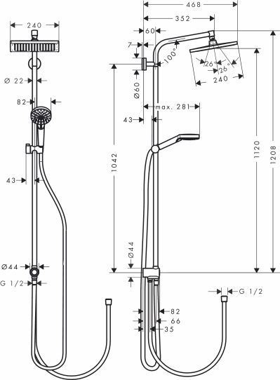 Душевая стойка Hansgrohe Crometta E 240 1jet Showerpipe Reno EcoSm 27289000 9 л - 2
