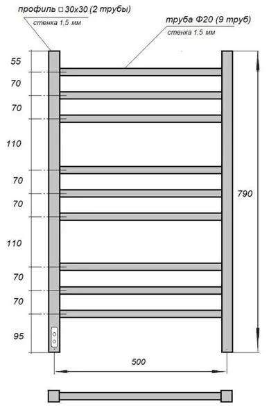 Полотенцесушитель электрический Point Веста 50х80 черный PN70858B - 1