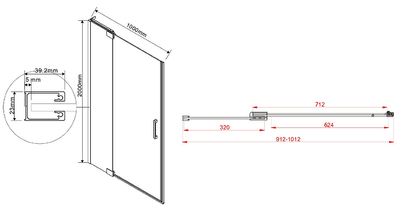 Душевая дверь Vincea Extra 90х100 черная стекло прозрачное VDP-1E9010CLB - 2