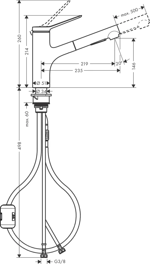 Смеситель для кухни Hansgrohe Zesis M33 с вытяжным душем черный матовый 74800670 - 8