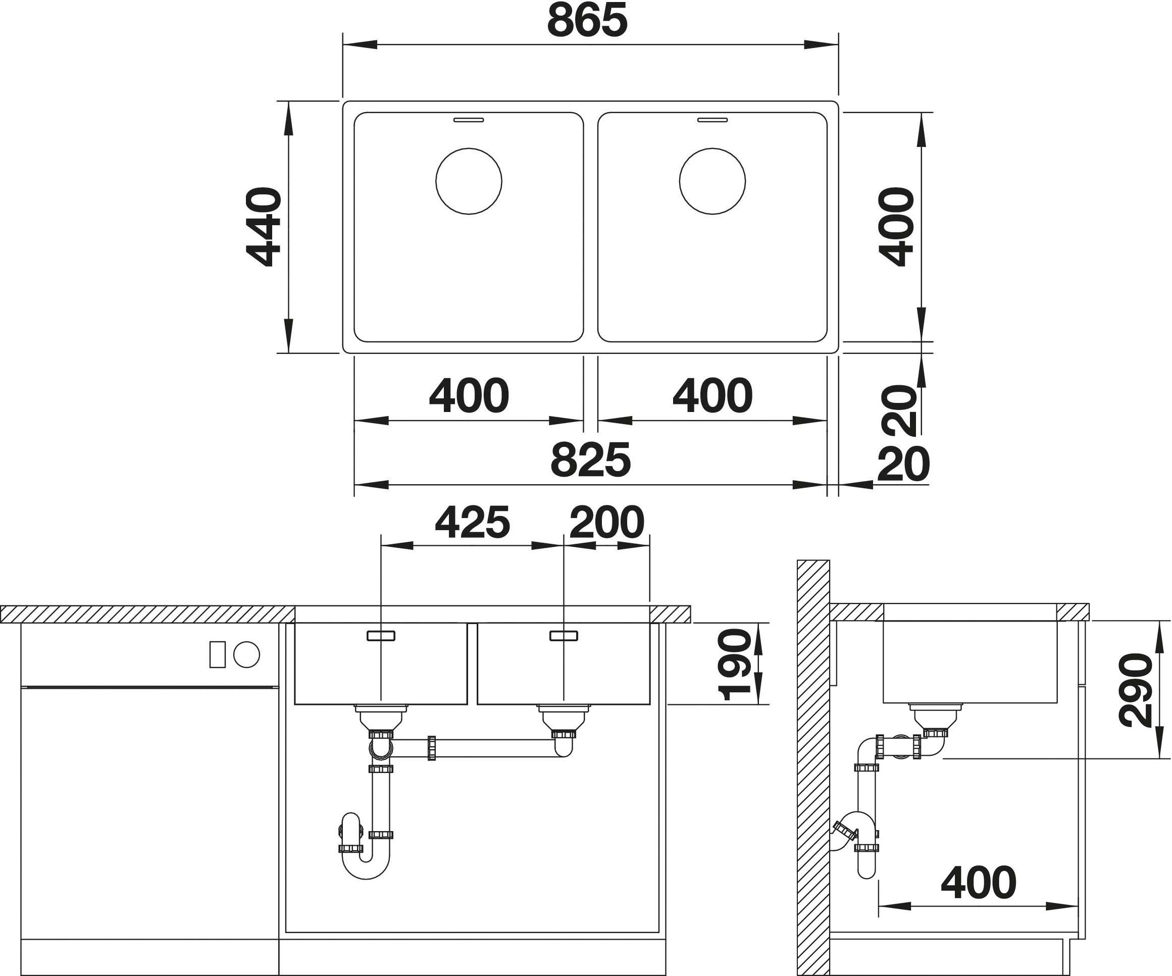 Мойка кухонная Blanco Andano 400/400-U сталь 522987 - 3