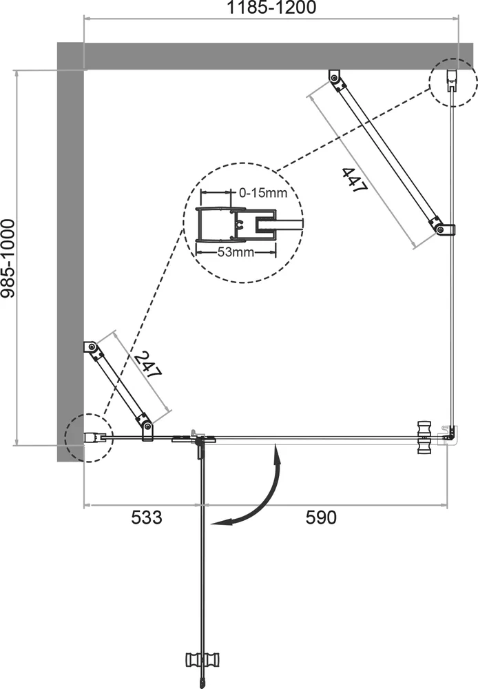 Душевой уголок BelBagno Kraft 120х100 хром  KRAFT-AH-12-120/100-C-Cr-L - 6