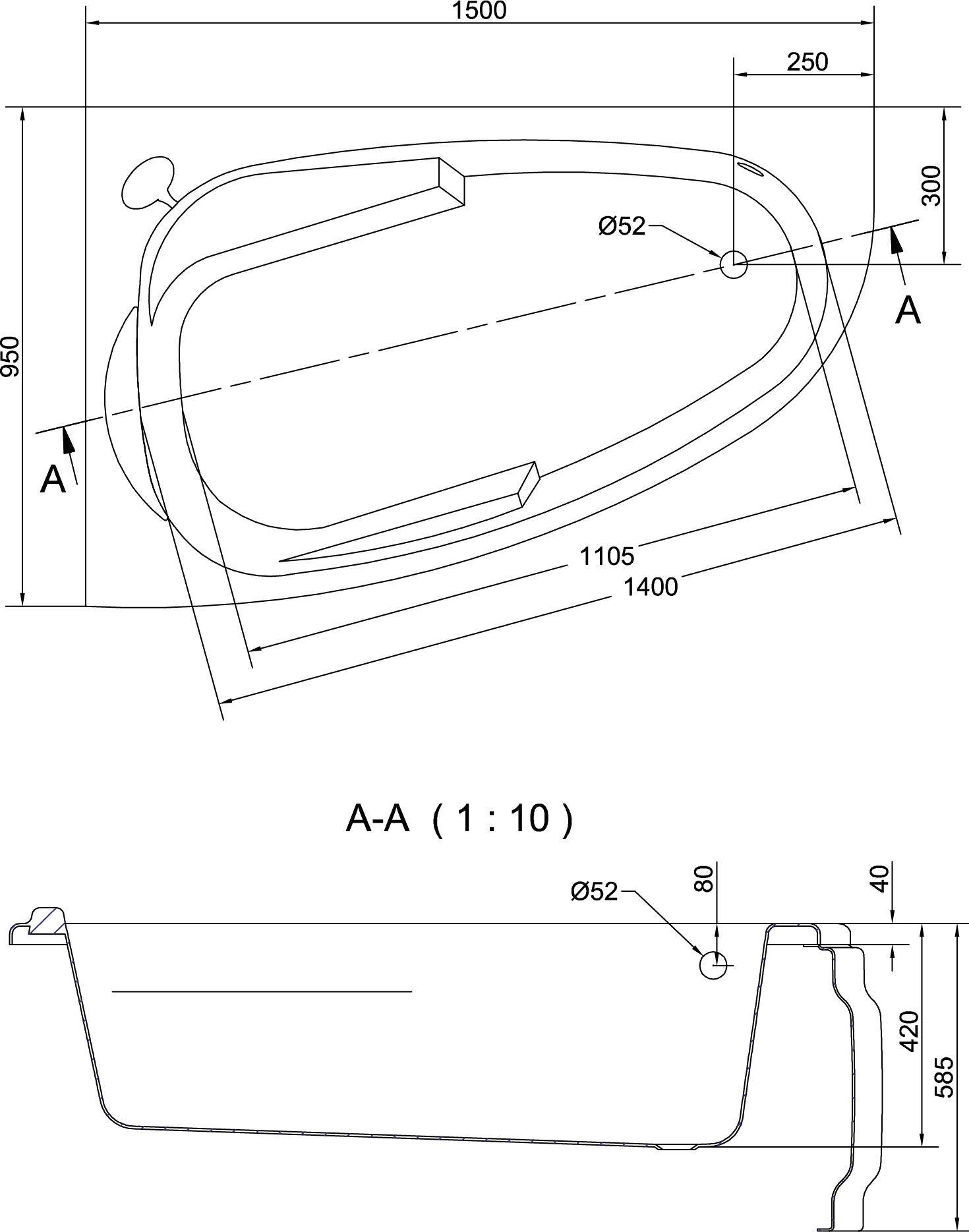 Акриловая ванна Cersanit Joanna 150 L 63336 - 9