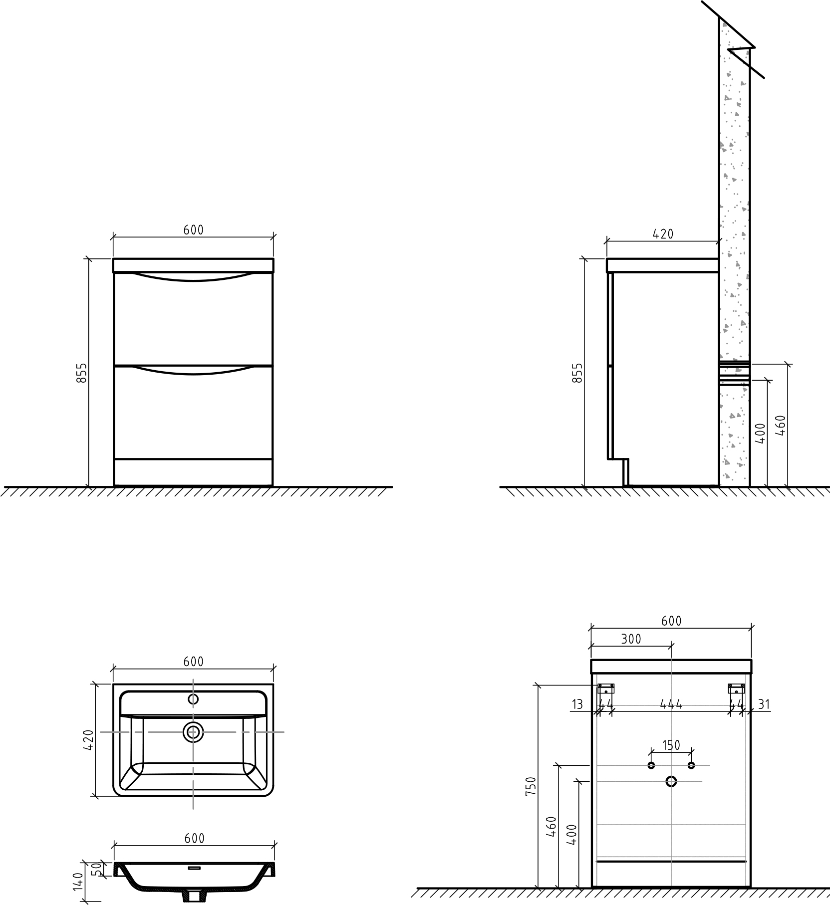 Тумба с раковиной BelBagno Ancona-N 60 rovere more напольная - 5