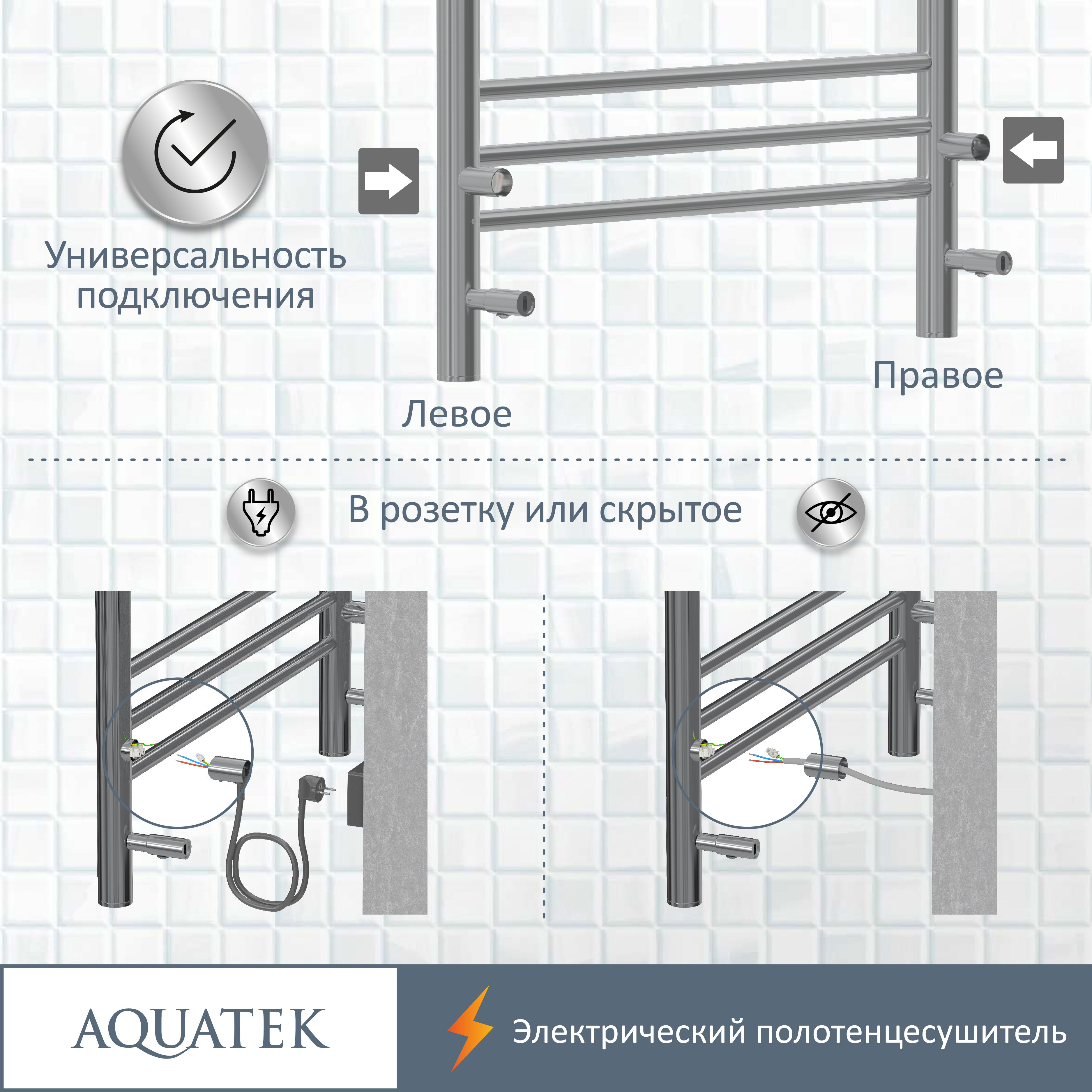 Полотенцесушитель электрический Aquatek Альфа П10 500х900, quick touch AQ EL RRP1090CH - 16