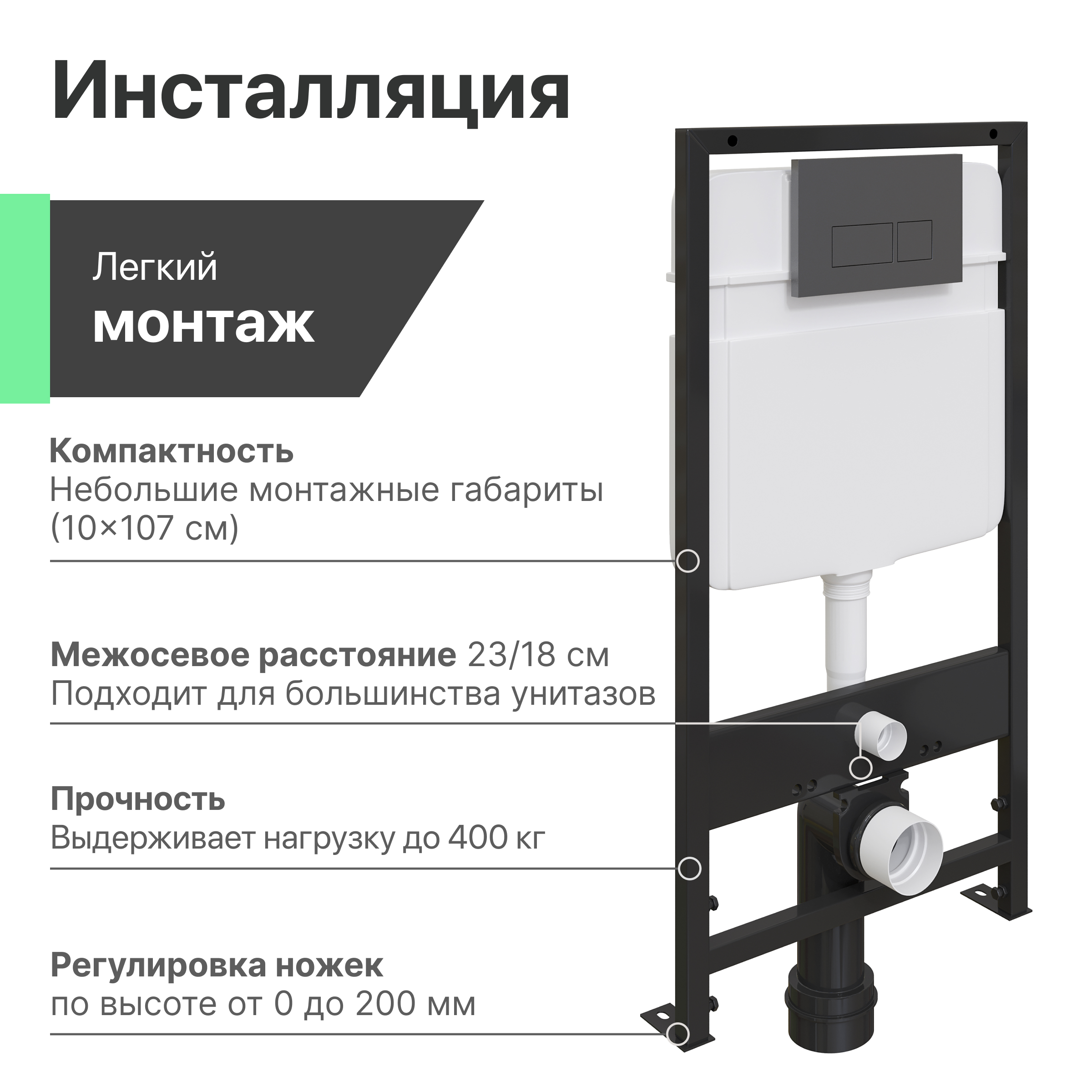 Комплект Унитаз подвесной STWORKI Хадстен SETK3304-0616-001-1-6000 с микролифтом + Система инсталляции для унитазов EWRIKA ProLT 0026-2020 с кнопкой смыва 0044 черной матовой 560164 - 6