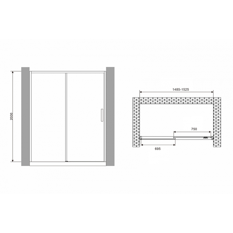 Душевая дверь Abber Komfort 150 черная стекло прозрачное AG93150B - 1