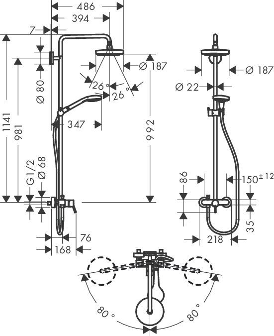 Душевая стойка Hansgrohe Croma Select S 180 2jet 27255400 с однорычажным смесителем - 1