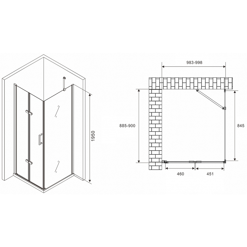 Душевой уголок Abber Zart 100x90 профиль хром стекло прозрачное AG08100P-S91 - 2